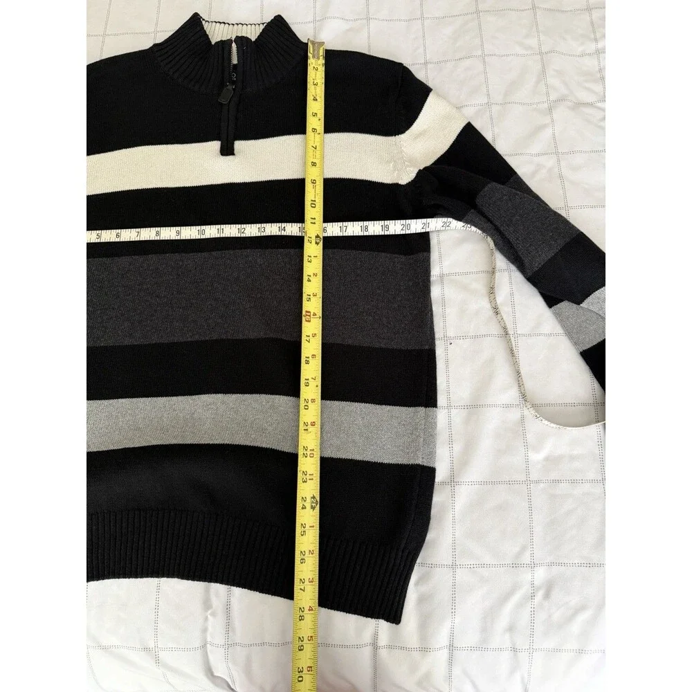 U.S. Polo Assn. Men’s L Quarter Zip Sweater Color Block Striped Cotton Blend